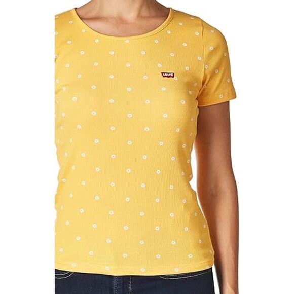 Levi's Daisy Floral Print Short Sleeve Ribbed Knit Baby T-Shirt Junior's Med Y2K - Picture 2 of 7